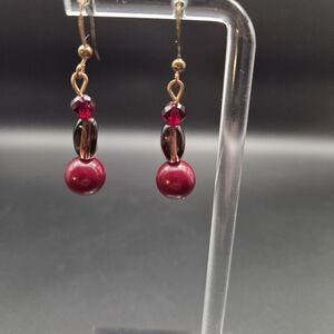 Red and Goldtone Dangle Earrings